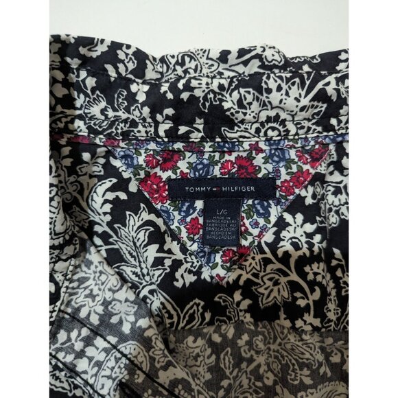Tommy Hilfiger Shirt Women's size L black white paisley button-down long sleeve - Picture 4 of 5